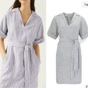 JigSaw Gingham print linen sheath dress size US 4 UK 8 EU36 blue white